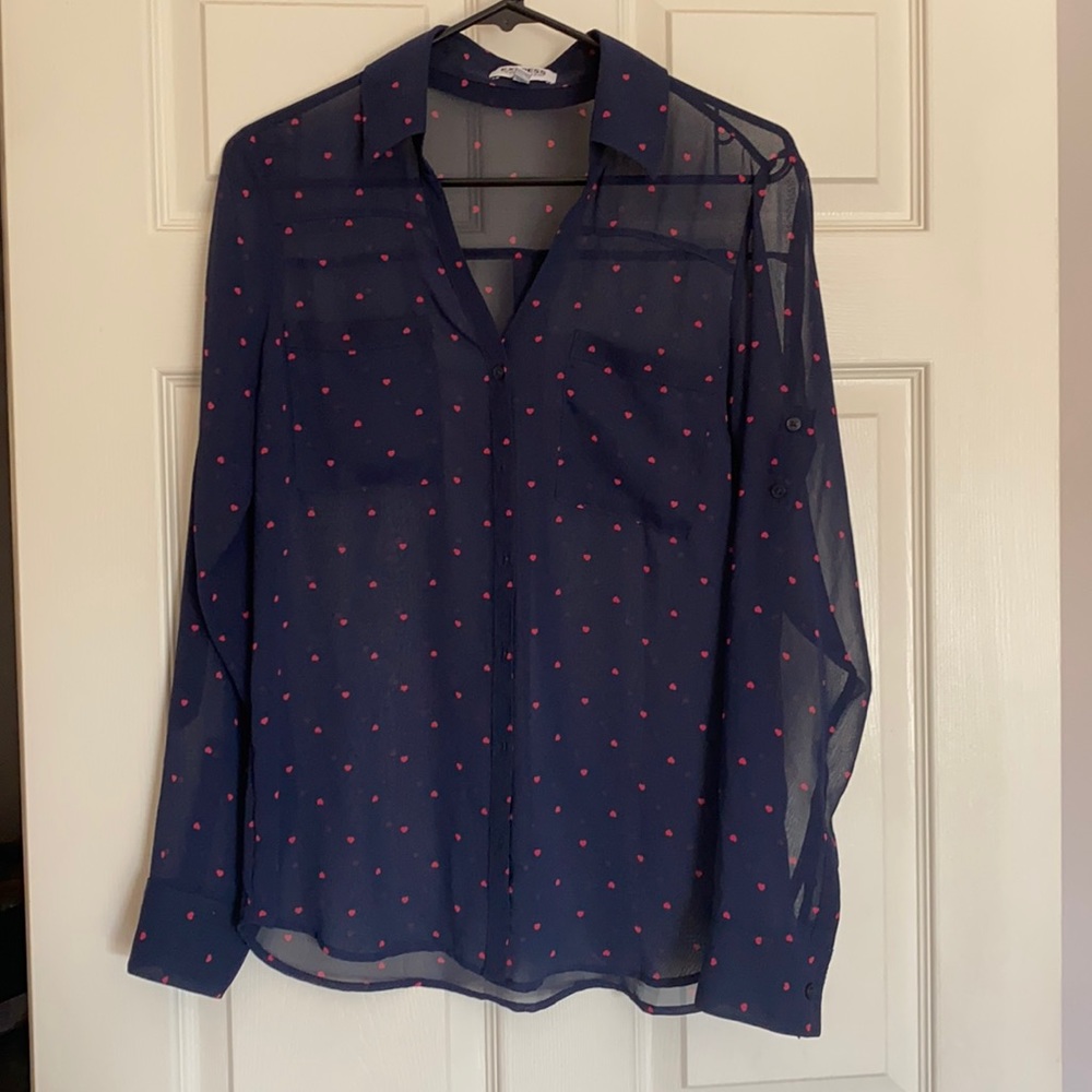 Sheer navy blouse with hearts (express)